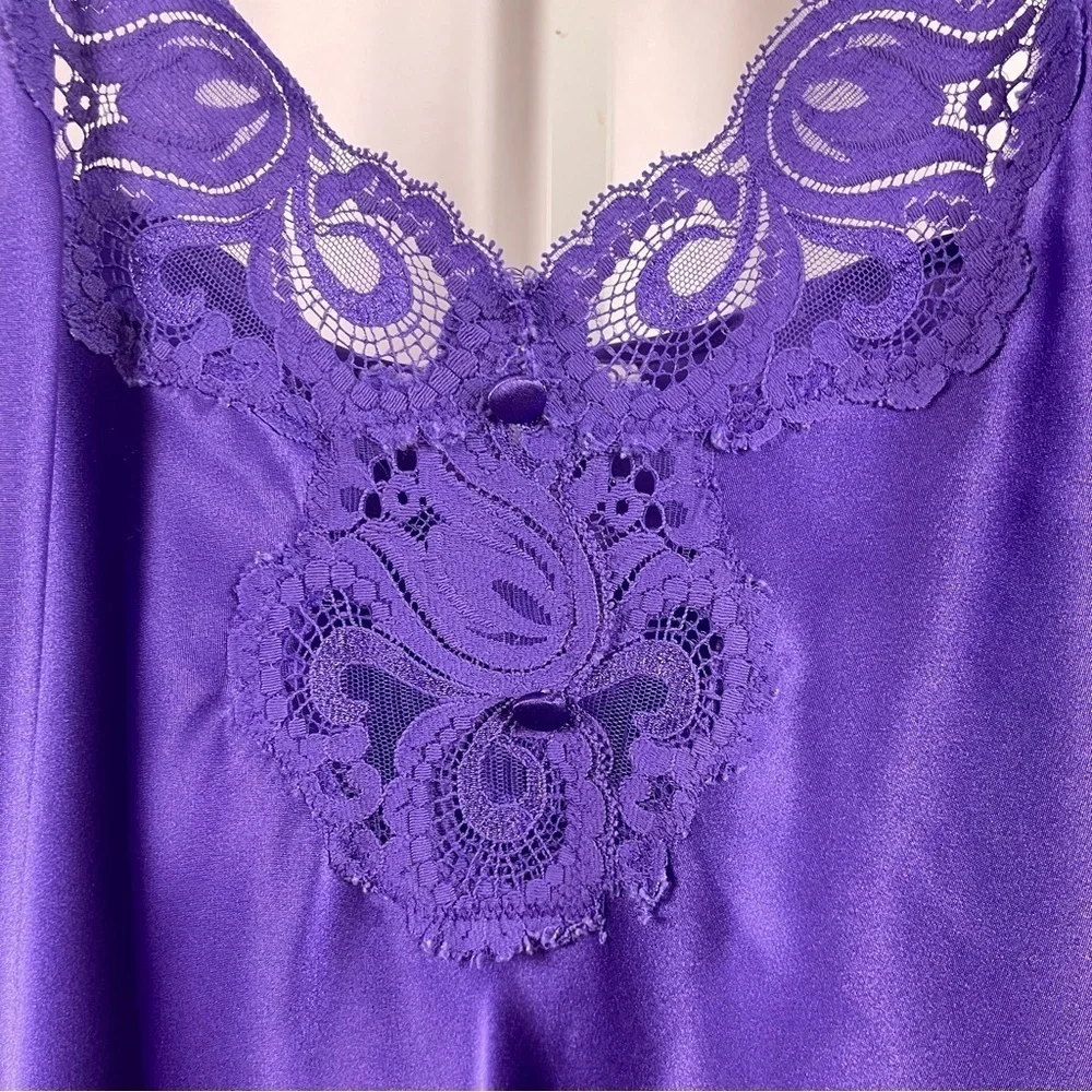 Vintage Inner Most Large Jewel Tone Lace Deep Purple Satiny Silky Slip Dress - Picture 3 of 8